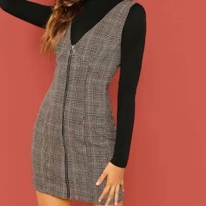 Shein Zip Up Glen Plaid Overall Dress
